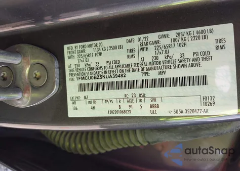 2022 Ford Escape Se Hybrid из США, поврежденный, VIN 1FMCU0BZ5NUA39482